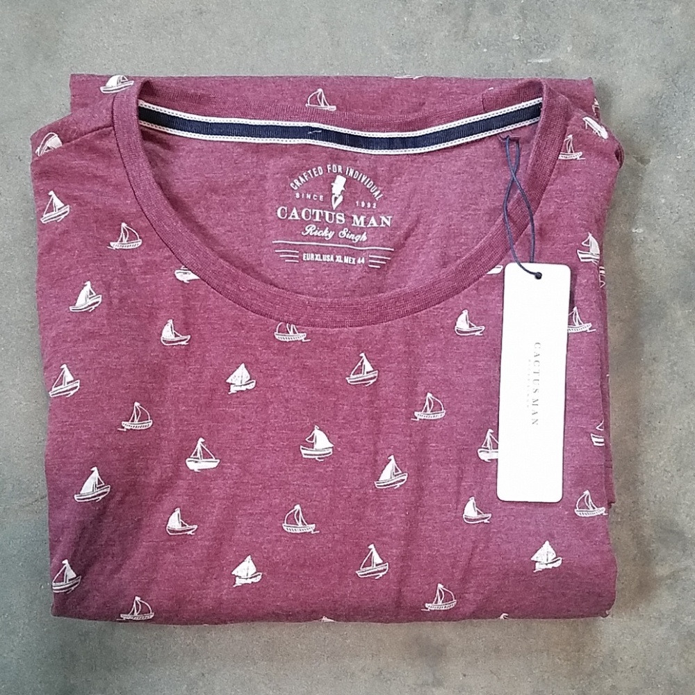 New Burgundy Sailboat Nautical Cactus Man Shirt